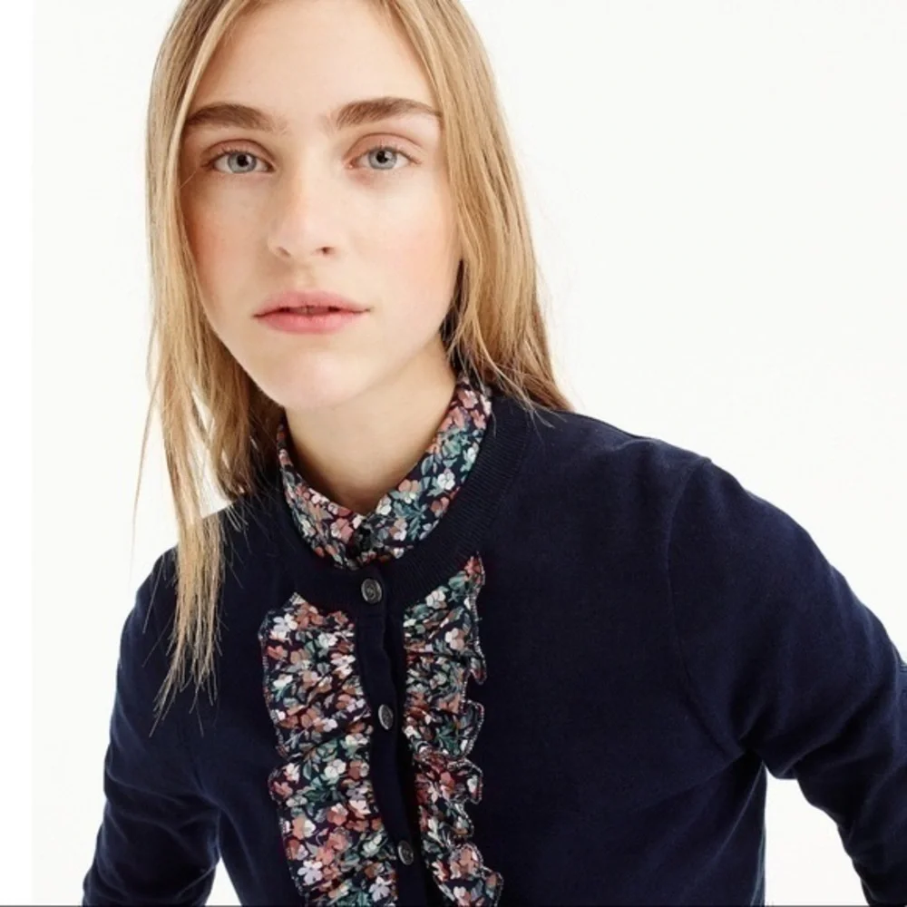 NWOT J. Crew Liberty Ruffle Front Jackie Cardigan